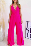 Celebrities Elegant Solid With Belt V Neck Regular Jumpsuits