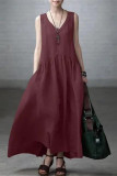 Casual Solid Fold V Neck Vest Dress Dresses
