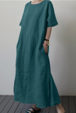 Casual Solid Pocket O Neck Short Sleeve Dress Dresses