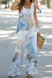 Casual Street Gradual Change Print Contrast O Neck Sleeveless Two Pieces