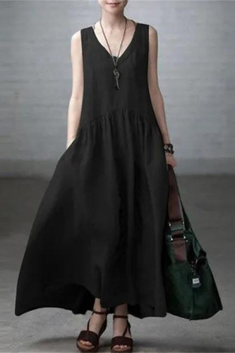 Casual Solid Fold V Neck Vest Dress Dresses