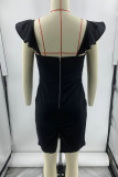 Celebrities Elegant Solid Zipper Square Collar Wrapped Skirt Dresses