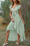 Bohemian Elegant Print Bandage V Neck A Line Dresses