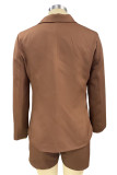 Work Elegant Solid Buttons Turn-back Collar Long Sleeve Two Pieces
