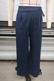 Casual Solid Frenulum Loose High Waist Straight Solid Color Bottoms
