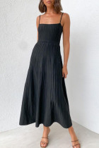 Casual Simplicity Solid Fold Square Collar Sling Dress Dresses