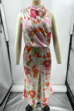 Celebrities Elegant Print Patchwork Asymmetrical Collar One Step Skirt Dresses
