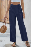 Casual Solid Frenulum Loose High Waist Straight Solid Color Bottoms