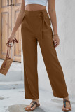 Casual Solid Frenulum Loose High Waist Straight Solid Color Bottoms