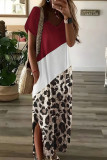 Casual Color Block Contrast V Neck Short Sleeve Dress