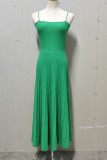 Casual Simplicity Solid Fold Square Collar Sling Dress Dresses