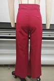 Casual Solid Frenulum Loose High Waist Straight Solid Color Bottoms