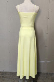 Casual Simplicity Solid Fold Square Collar Sling Dress Dresses