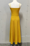 Casual Simplicity Solid Fold Square Collar Sling Dress Dresses