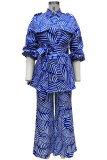 Celebrities Elegant Geometric Print Patchwork Turndown Collar Long Sleeve Two Pieces