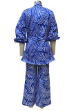 Celebrities Elegant Geometric Print Patchwork Turndown Collar Long Sleeve Two Pieces