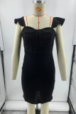 Celebrities Elegant Solid Zipper Square Collar Wrapped Skirt Dresses
