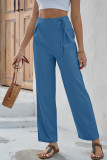 Casual Solid Frenulum Loose High Waist Straight Solid Color Bottoms