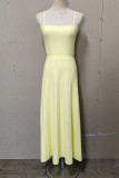 Casual Simplicity Solid Fold Square Collar Sling Dress Dresses