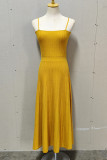 Casual Simplicity Solid Fold Square Collar Sling Dress Dresses