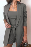 Ladies Chic Coat High Waist Shorts Three Pieces Suit