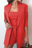 Ladies Chic Coat High Waist Shorts Three Pieces Suit