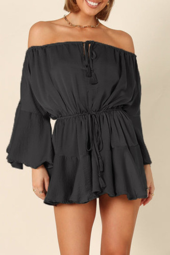 Sexy Simplicity Solid Draw String Frenulum Off the Shoulder Loose Rompers