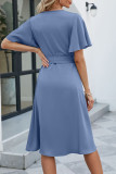 Elegant Solid Bandage V Neck Irregular Dress Dresses