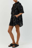 Sexy Daily Geometric Print Patchwork Turndown Collar Short Sleeve Two Pieces