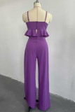Sweet Elegant Solid Flounce Square Collar Sleeveless Two Pieces