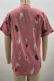 Casual Print Patchwork Turndown Collar Tops