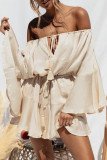 Sexy Simplicity Solid Draw String Frenulum Off the Shoulder Loose Rompers