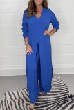 Casual Simplicity Solid Slit V Neck Long Sleeve Two Pieces