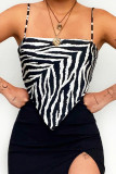 Sexy College Print Patchwork Contrast Square Collar Tops