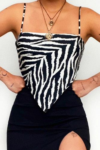 Sexy College Print Patchwork Contrast Square Collar Tops