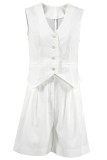 Casual Solid Pocket V Neck Sleeveless Two Pieces