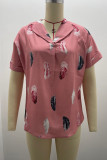 Casual Print Patchwork Turndown Collar Tops