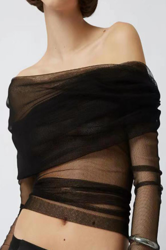 Sexy Solid Hollowed Out See-through Off the Shoulder Tops