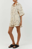 Sexy Daily Geometric Print Patchwork Turndown Collar Short Sleeve Two Pieces