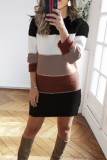Casual Color Block Contrast O Neck A Line Dresses
