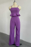 Sweet Elegant Solid Flounce Square Collar Sleeveless Two Pieces