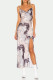 Elegant Print Slit Asymmetrical Collar Sling Dress Dresses