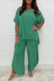 Plus Size Casual Solid Asymmetrical O Neck Short Sleeve Two Pieces