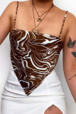 Sexy College Print Patchwork Contrast Square Collar Tops