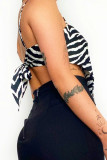 Sexy College Print Patchwork Contrast Square Collar Tops