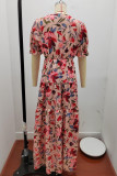 Elegant Floral Patchwork V Neck A Line Dresses