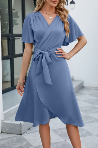 Elegant Solid Bandage V Neck Irregular Dress Dresses