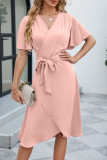 Elegant Solid Bandage V Neck Irregular Dress Dresses