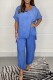 Plus Size Casual Solid Asymmetrical O Neck Short Sleeve Two Pieces