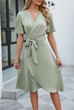Elegant Solid Bandage V Neck Irregular Dress Dresses